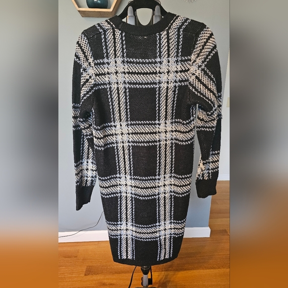 PLAID navy, white, light blue duster sweater - Picture 2 of 2